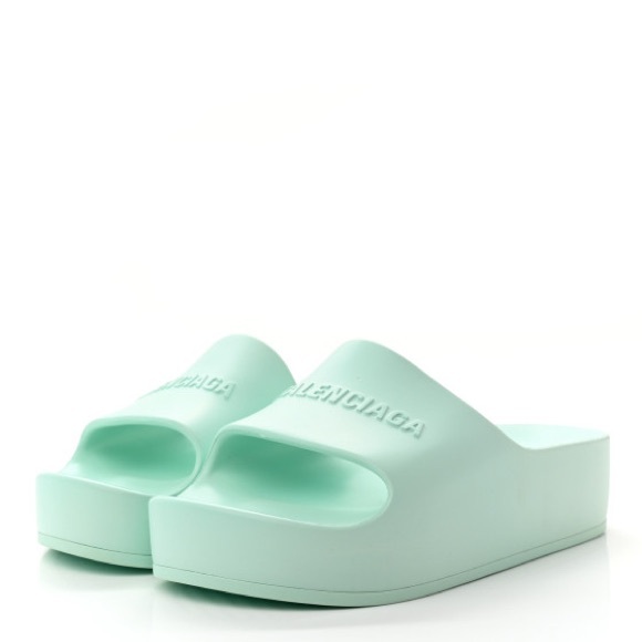 New Authentic BALENCIAGA 
Rubber Womens Chunky Slide Sandals 36 Green Aqua - Picture 1 of 9